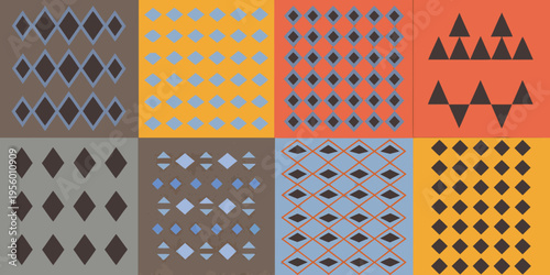 Geometric pattern arrangement with diamonds and triangles in muted tones