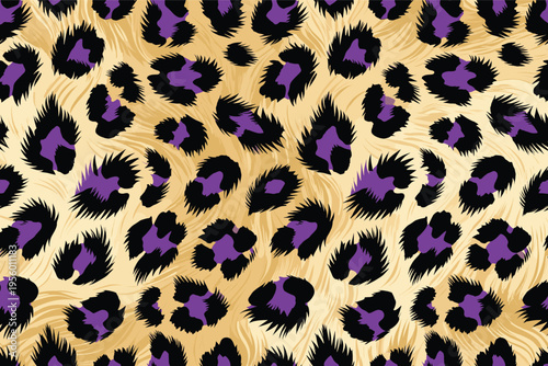 Bold purple and black animal skin pattern, a vibrant wildlife fur texture creating a chic camouflage background for designs