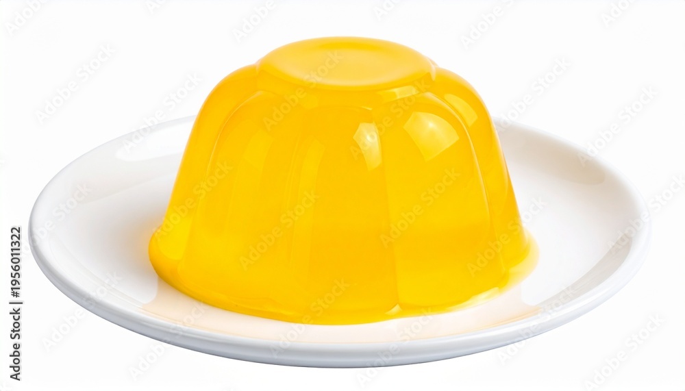 Fototapeta premium Yellow jelly dessert on white plate