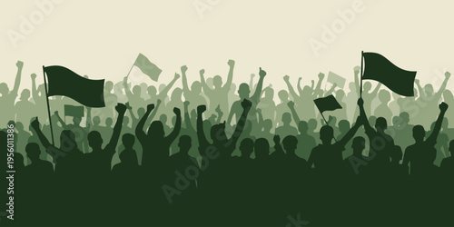 A crowd of people waves flags in protest or celebration at an outdoor event.