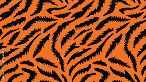 Vibrant tiger stripes create a natural animal wildlife skin pattern, offering a fierce fur camouflage background for diverse design projects