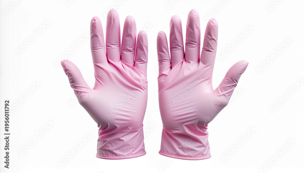 Obraz premium Pink Disposable Gloves on White Background