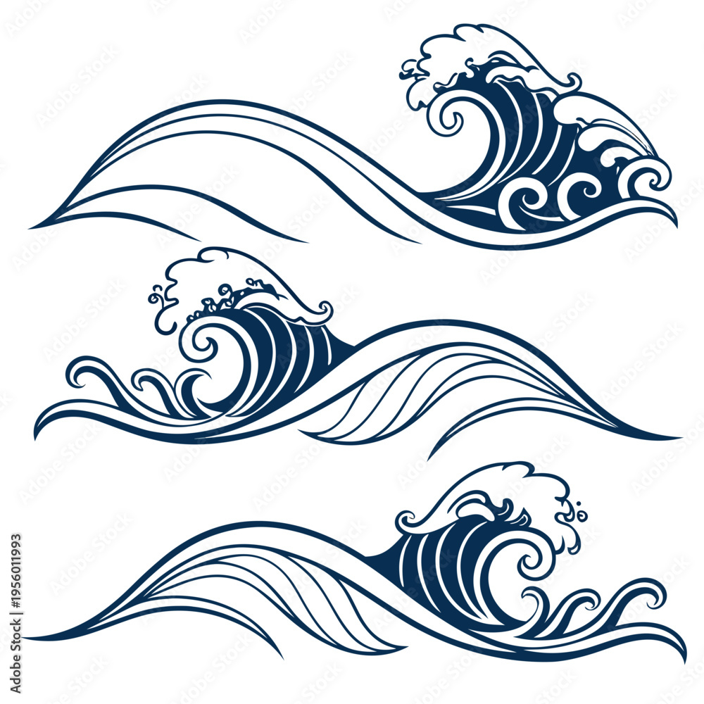 Fototapeta premium Traditional japanese wave designs in dark blue with graphics are suitable for
