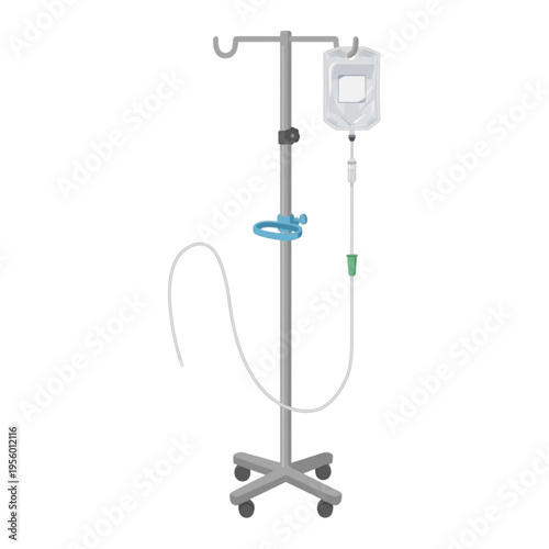 Illustration of a Medical Infusion Pole with a Saline Fluid Bag.