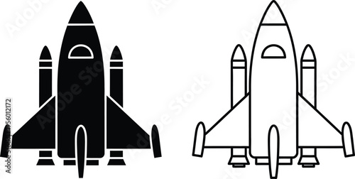 Space shuttle comparison black white line art Vector