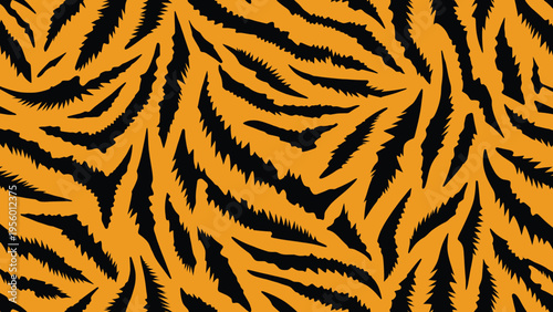 Vibrant orange and black tiger animal skin pattern, a wild fur camouflage background texture for diverse wildlife design projects