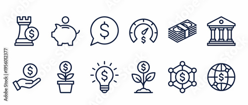 Vector graphic illustration of various money and finance icons for business and investment