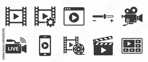 Vector graphic illustration of various video production and playback icons