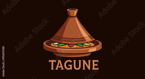 Illustration of a traditional Moroccan tagine dish on a dark background.