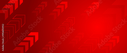 Abstract vibrant red gradient background featuring multiple stylized chevron upward arrows of varying sizes and opacity for dynamic growth and progress concepts