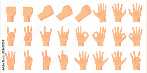 Collection of diverse human hands displaying various gestures and signs