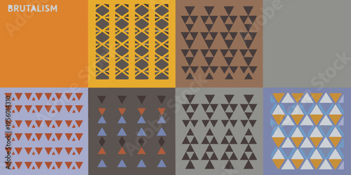 Geometric patterns in a grid of muted earthy tones and cool blues