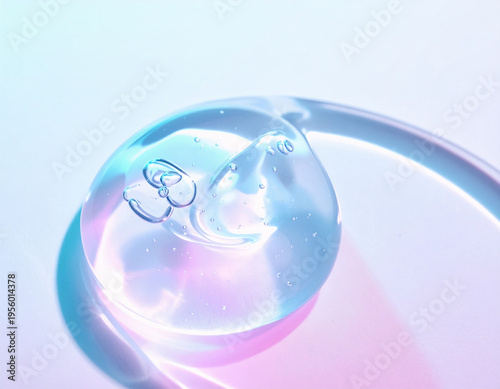 Abstract Macro of Rippling Skincare Serum with Iridescent Bubbles