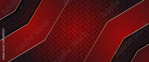 Abstract Luxury Red and Black Background with Elegant Gold Chevron Lines and Geometric Parquet Texture, Modern Premium Layered Backdrop for Corporate Presentation and Brand Launch