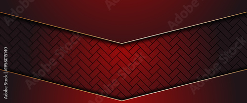 Abstract Luxury Red and Black Background with Elegant Gold Chevron Lines and Geometric Parquet Texture, Modern Premium Layered Backdrop for Corporate Presentation and Brand Launch