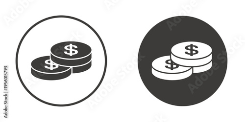 Minimalist Dollar Coin Icons in Circular Frames for Finance Banking and Digital Payment Systems