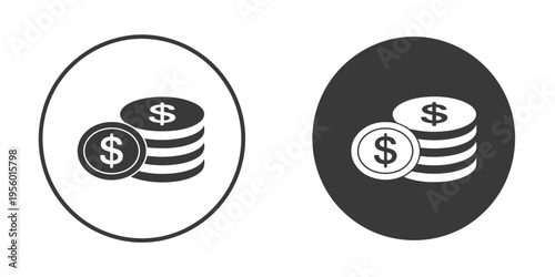 Stacked Dollar Coins Icon in Circular Frame for Finance Banking and Savings Concept