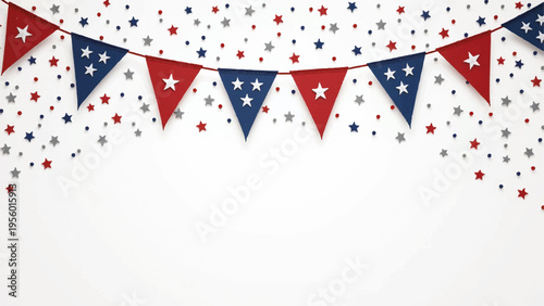 Patriotic bunting banner with red, white, and blue stars on white background vector