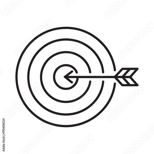 A black line drawing depicts an arrow hitting the center of a target