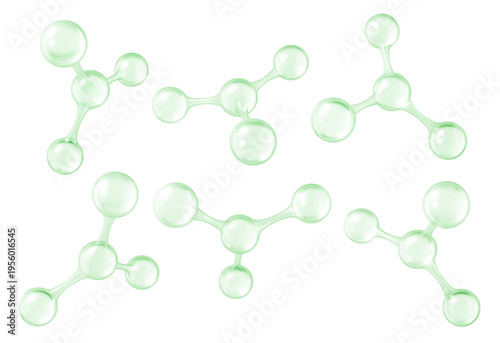 3D molecules or atoms models. 3d abstract molecular structures isolated on white background. Concept of biochemical, pharmaceutical, beauty, medical. Science or medical. Vector illustration