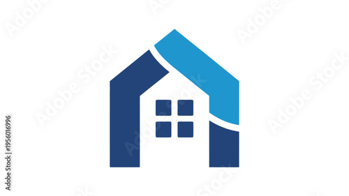 Abstract blue and dark blue house symbol with window squares home
