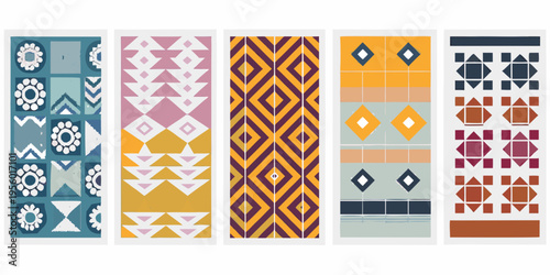 A collection of six vertically oriented patterned rectangular panels