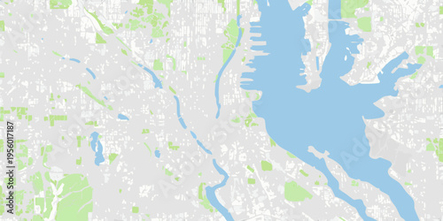 Aerial view of a map depicting a river and surrounding urban areas