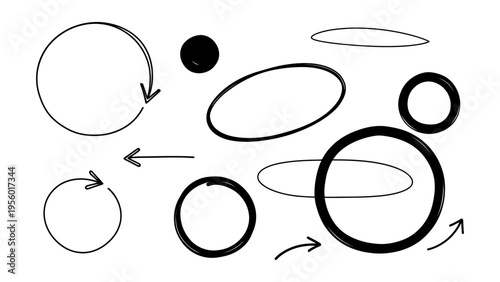 Hand drawn circle and arrow icons set for highlighting and annotating presentation slides or website design elements
