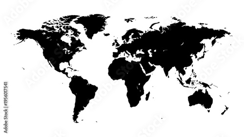 Black world map silhouette graphic for global business travel and international logistics concept