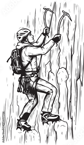 ice climber, hand drawn simple sketch vector illustration