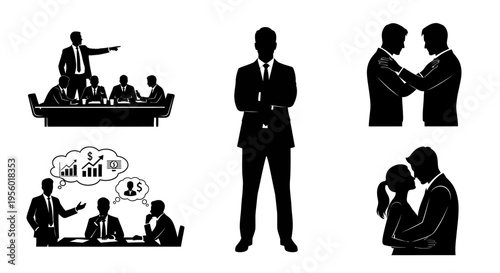 Dynamic Silhouettes Illustrating Business Meetings, Professional Interactions, and Relationship Dynamics for Diverse Concepts