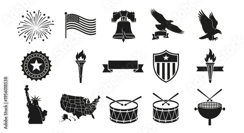 Принти на полотні A compelling assortment of national celebration icons, featuring American patrio