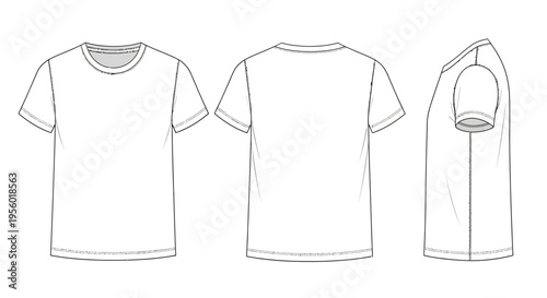 Fashionable blank t-shirt mockup for apparel design and printing with front, back, and side views for creative presentation