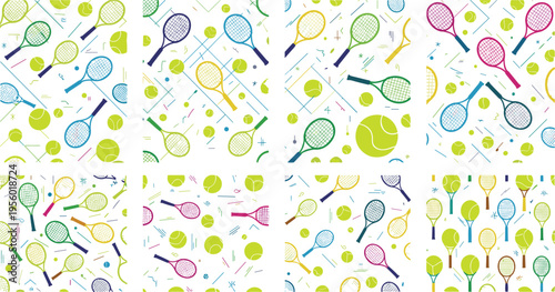 Seamless tennis pattern with rackets and balls colorful vector illustration sport background for fabric textile wrapping and wallpaper design