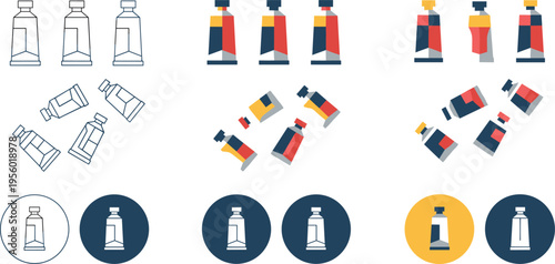 Set of Paint Tubes in Various Styles and Designs for Art, Creativity, and Design Projects