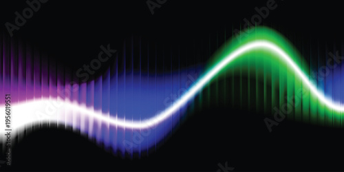  Colorful white neon sound wave on black abstract background, green blue purple audio spectrum lines futuristic music and technology wallpaper