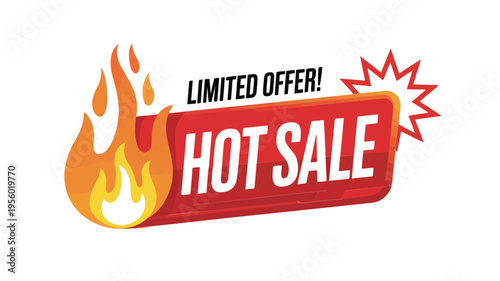 A vibrant red banner advertises a limited time hot sale with flame graphics