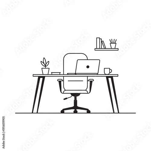 Tableau sur toile Minimalist workspace featuring a laptop chair and small desktop plants