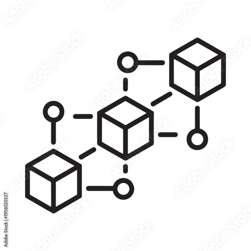 Abstract network of interconnected cubes and nodes in a line art style