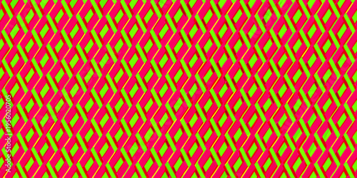 A vibrant repeating pattern of red and green diamond shapes