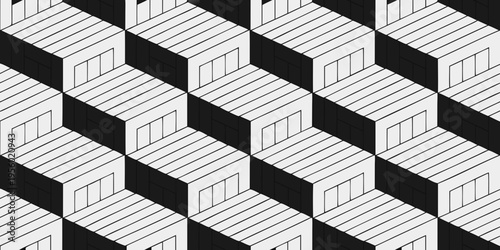 Optical illusion of stacked cubes creating a repeating geometric pattern