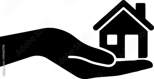 hand holding house silhouette on transparent background for web and graphic design
