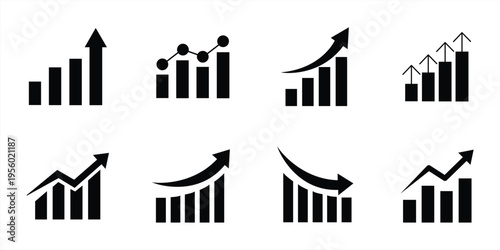 Collection of business growth chart icons. Business charts. Financial revival. Profit increase. Vector illustration