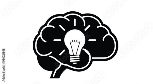 Creative brain icon with light bulb inside, symbol of innovation, intelligence, idea generation and brainstorming, vector illustration