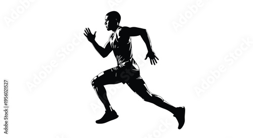 Silhouette of a male runner sprinting, dynamic pose of an athlete in motion, active lifestyle and sports concept, vector illustration