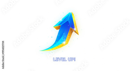 A stylized blue and yellow crystalline arrow pointing upwards with "LEVEL UP!" text.
