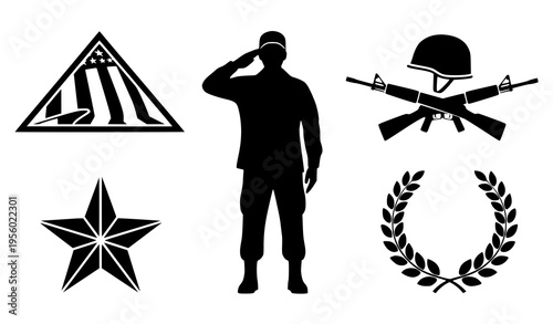 Memorial Day Patriotic Symbols Military Emblems Tribute Vector Set