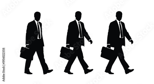 Silhouettes of businessmen in suits walking with briefcases