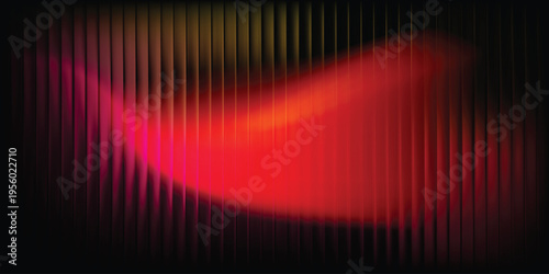 Fiery red orange gradient light wave on dark vertical stripes, abstract neon nightlife background banner wallpaper