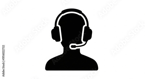 Black silhouette icon of a person wearing a headset with a microphone, representing customer service or technical support.
